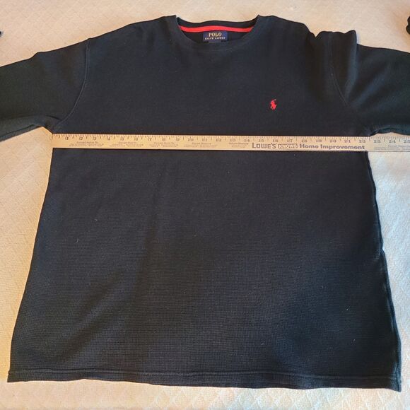 Polo Ralph Lauren Mens XL Waffle Thermal Black Pullover Shirt Red Pony Preppy - Picture 8 of 10